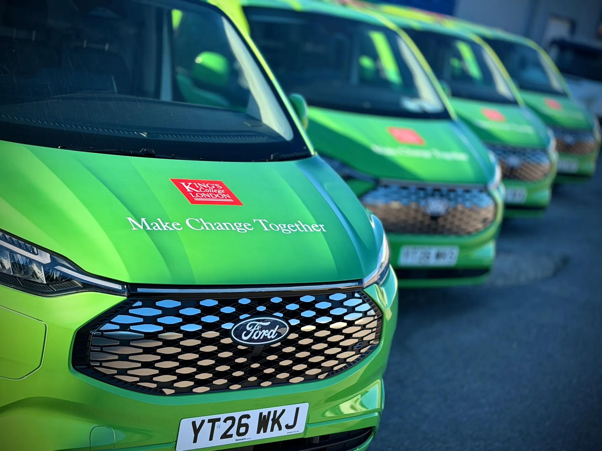 King's College London green Ford van branded by P1 Wraps